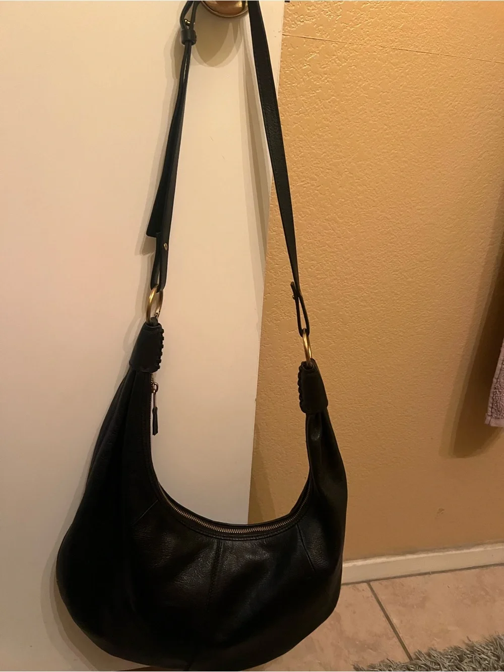 Walter Baker Black Leather Hobo with Gold Handle